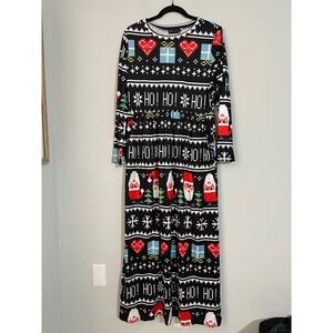 For Gud And Pol Womens Black Pixelated Christmas Maxi Dress Long Sleeve Ho Ho Ho